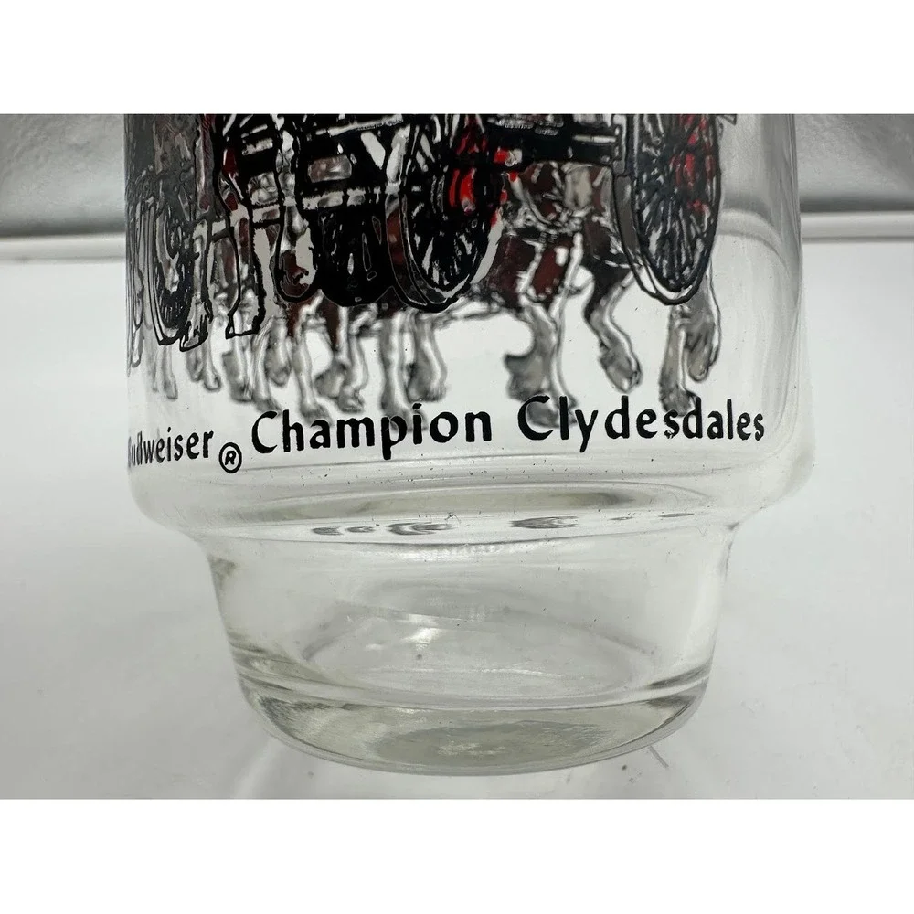 Vintage Budweiser Champion‎ Clydesdales Beer Glass Spivey Graphic Clear 16oz